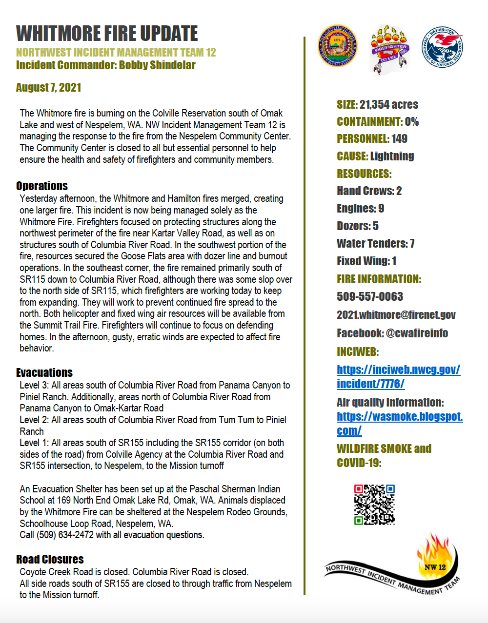 #WHITMOREFIRE UPDATE... - Central Washington Fire Information | Facebook