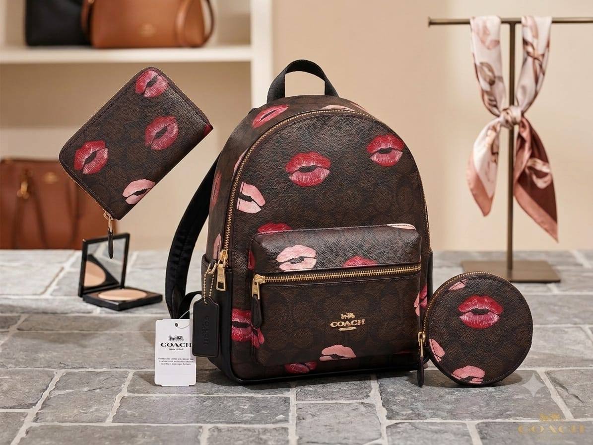 coach f66879 mini charlie backpack tossed peony floral oxblood With Chelsea Animation the compact bag features two detachable straps to carry by hand Coach Black Leather Mini Charlie
