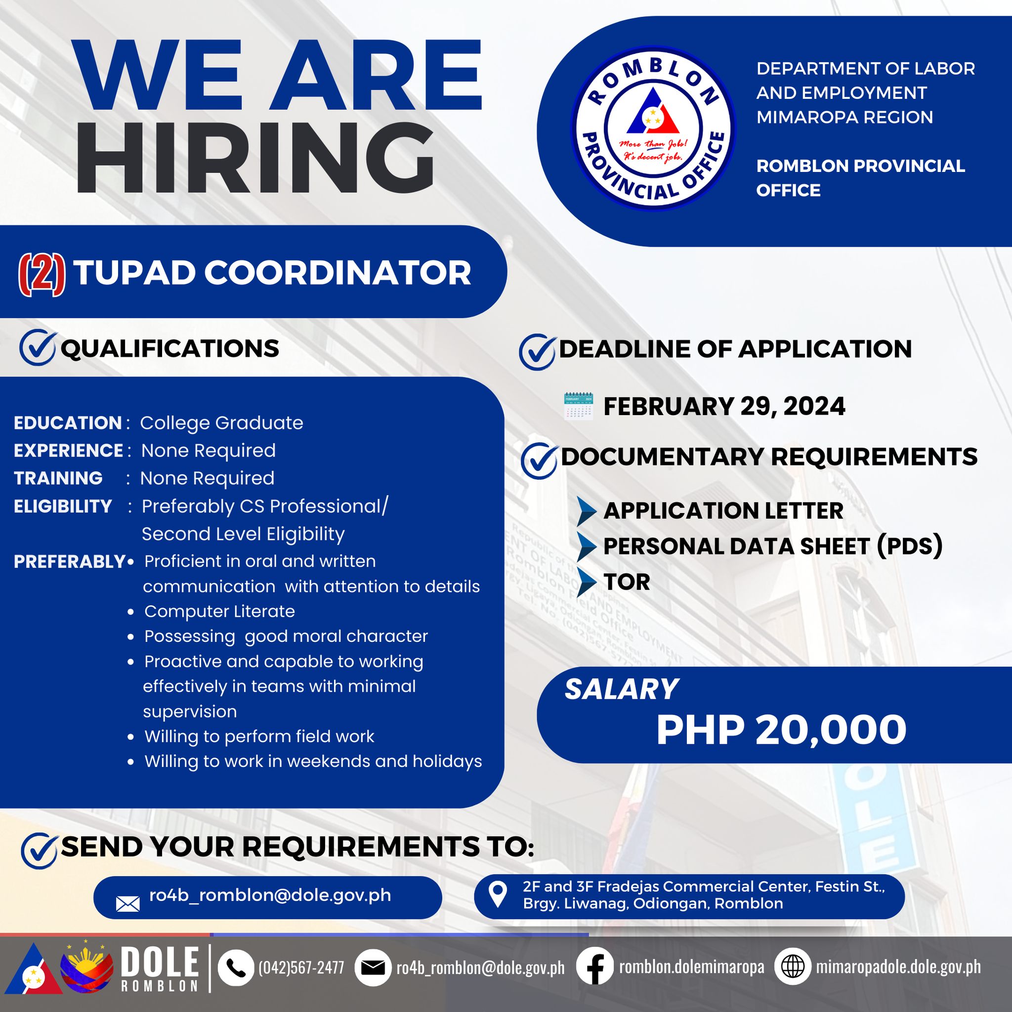 𝐉𝐎𝐁 𝐎𝐏𝐏𝐎𝐑𝐓𝐔𝐍𝐈𝐓𝐘 📣📣📣 The... - DOLE Romblon Provincial Office