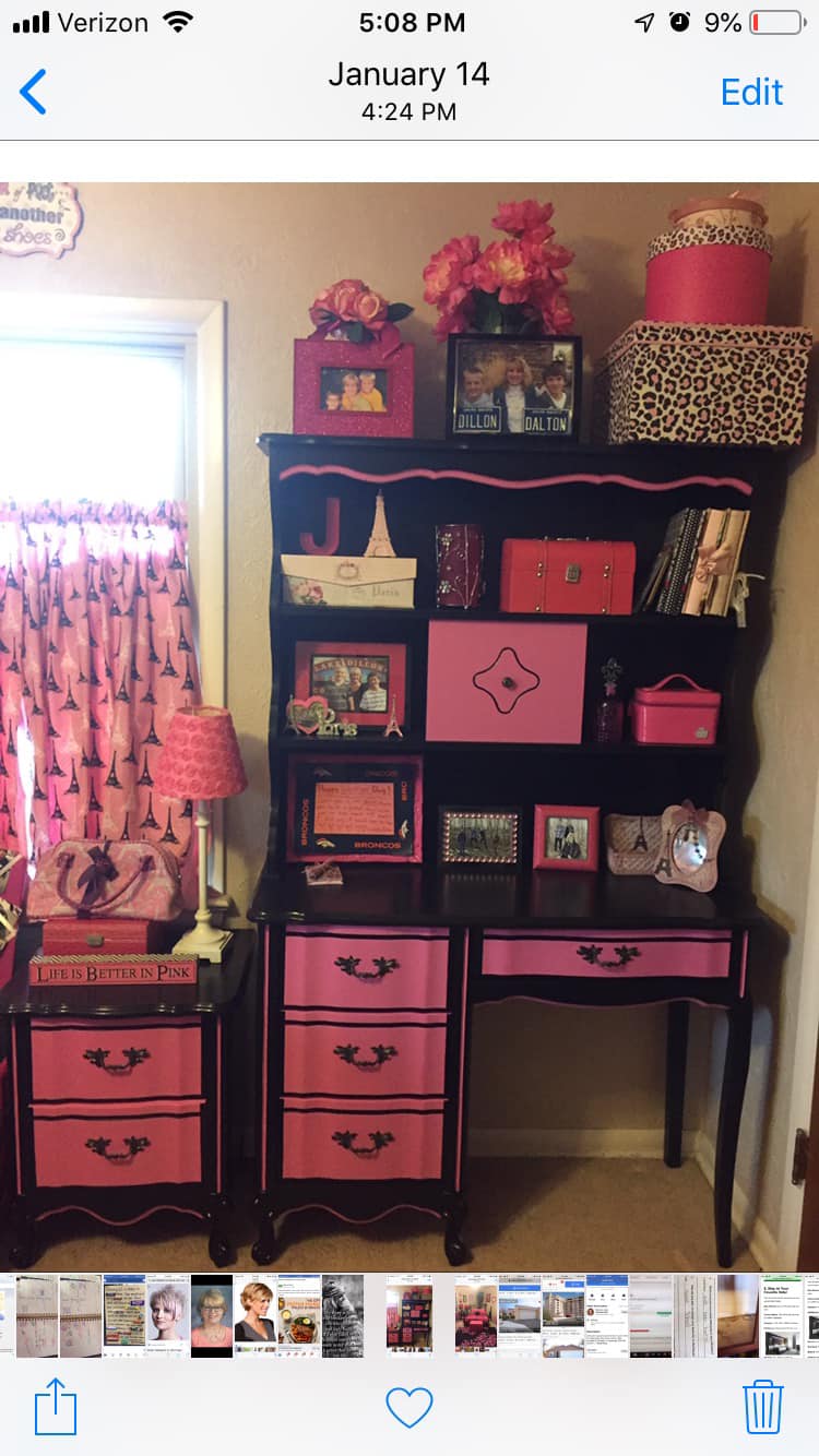 My bedroom... when I got divorced, I decided to pink it up! 💕￼