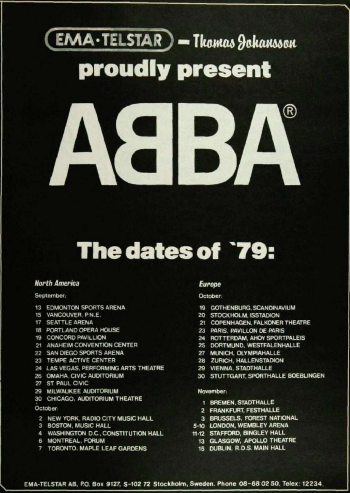 Today in 1979, ABBA continue with their 1979 live concert tour