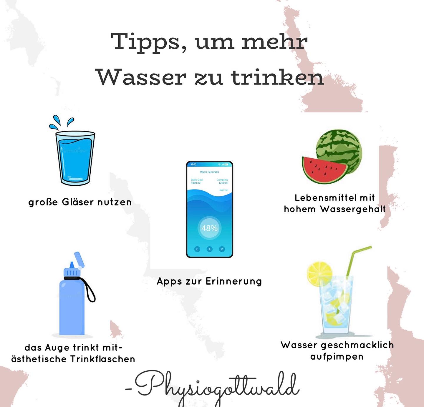 💧5 Tipps, um mehr Wasser zu trinken 🌟Die empfohlene Trinkmenge eines Erwachsenen beträgt 1,5l-2l pro Tag. 🌟Trinkst du genug Wasser im Alltag? Kommentiere es gern! #water #drink #instagood