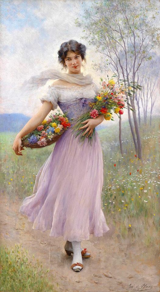 Girl in a Lilac-Coloured Dress with Bouquet of Flowers (1863) by Eugen de Blaas