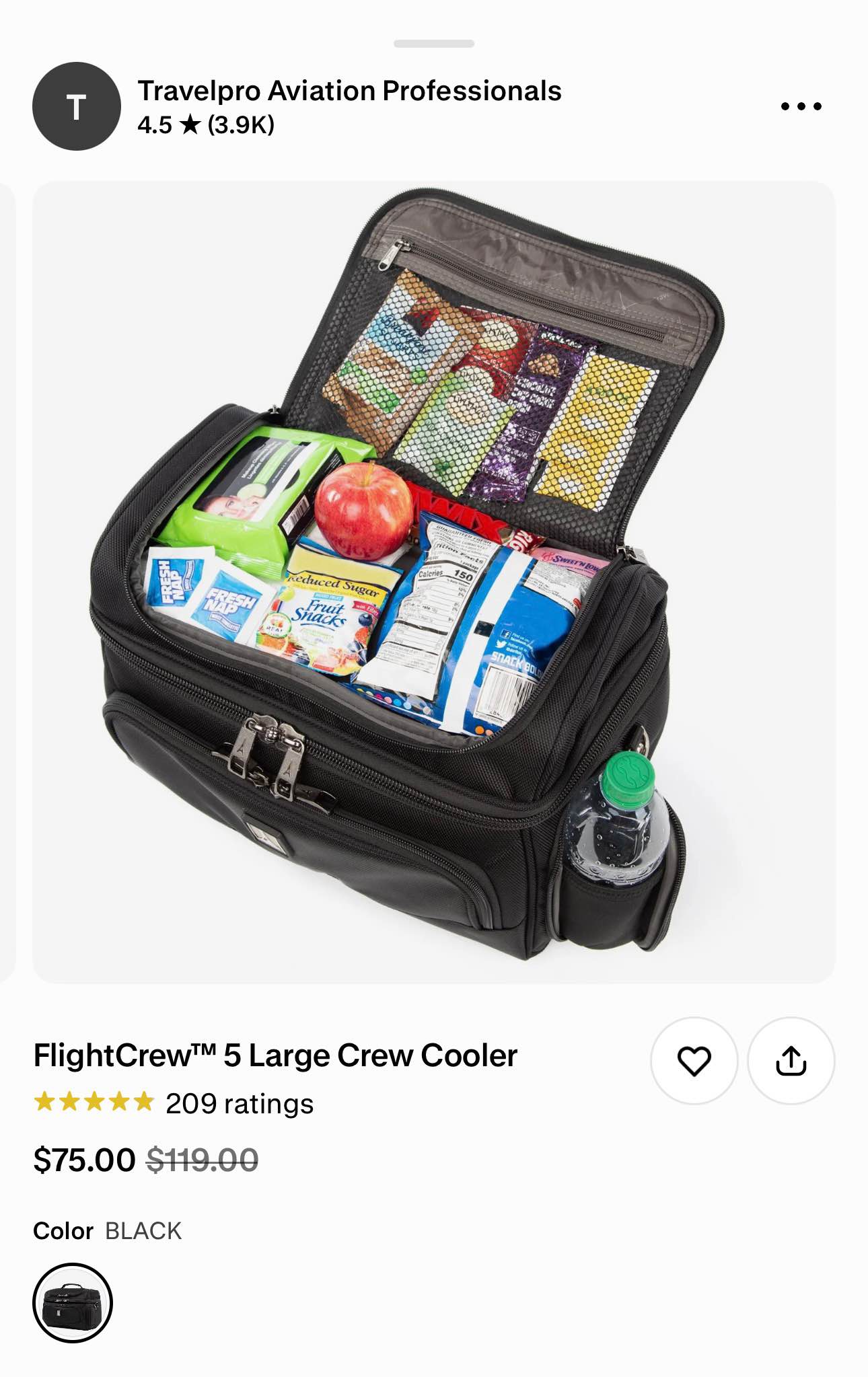 Travelpro FlightCrew 5 Large Crew Cooler in black. Airline 