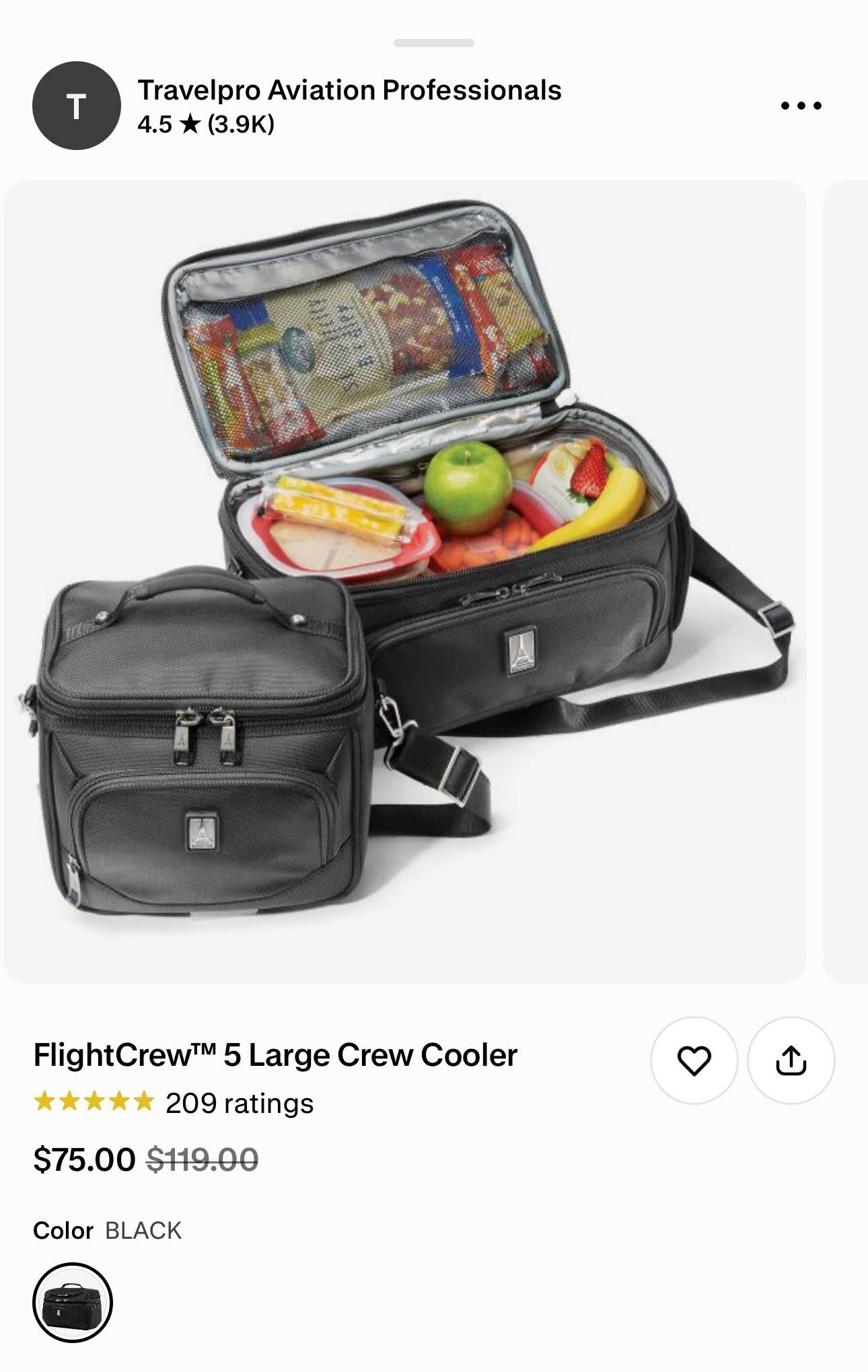 Travelpro FlightCrew 5 Large Crew Cooler in black. Airline 