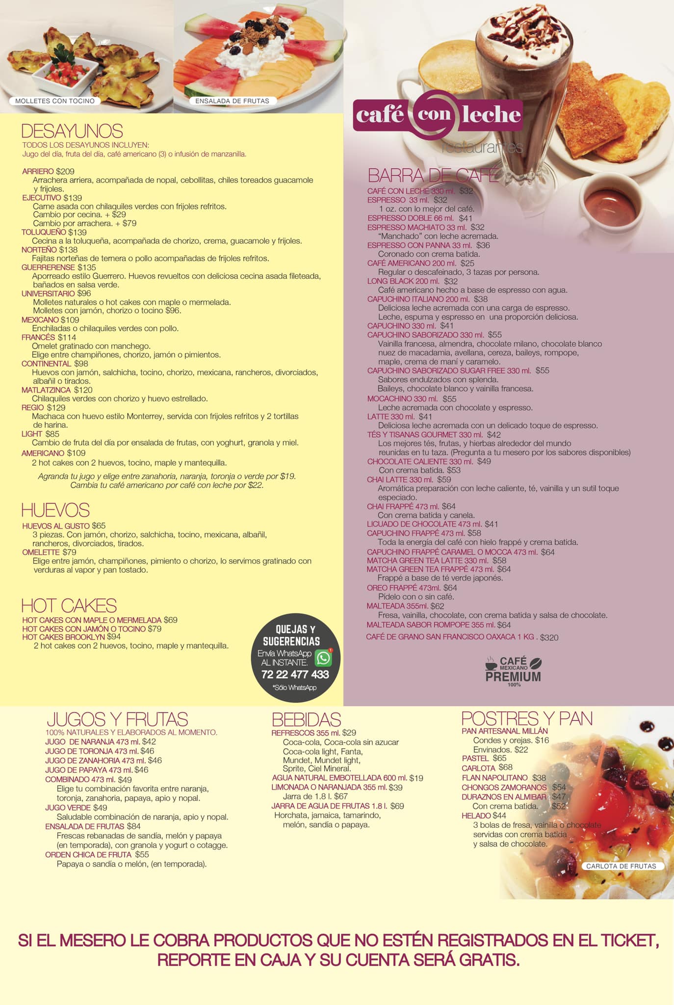 Café con Leche Restaurantes Home Toluca, Mexico Menu