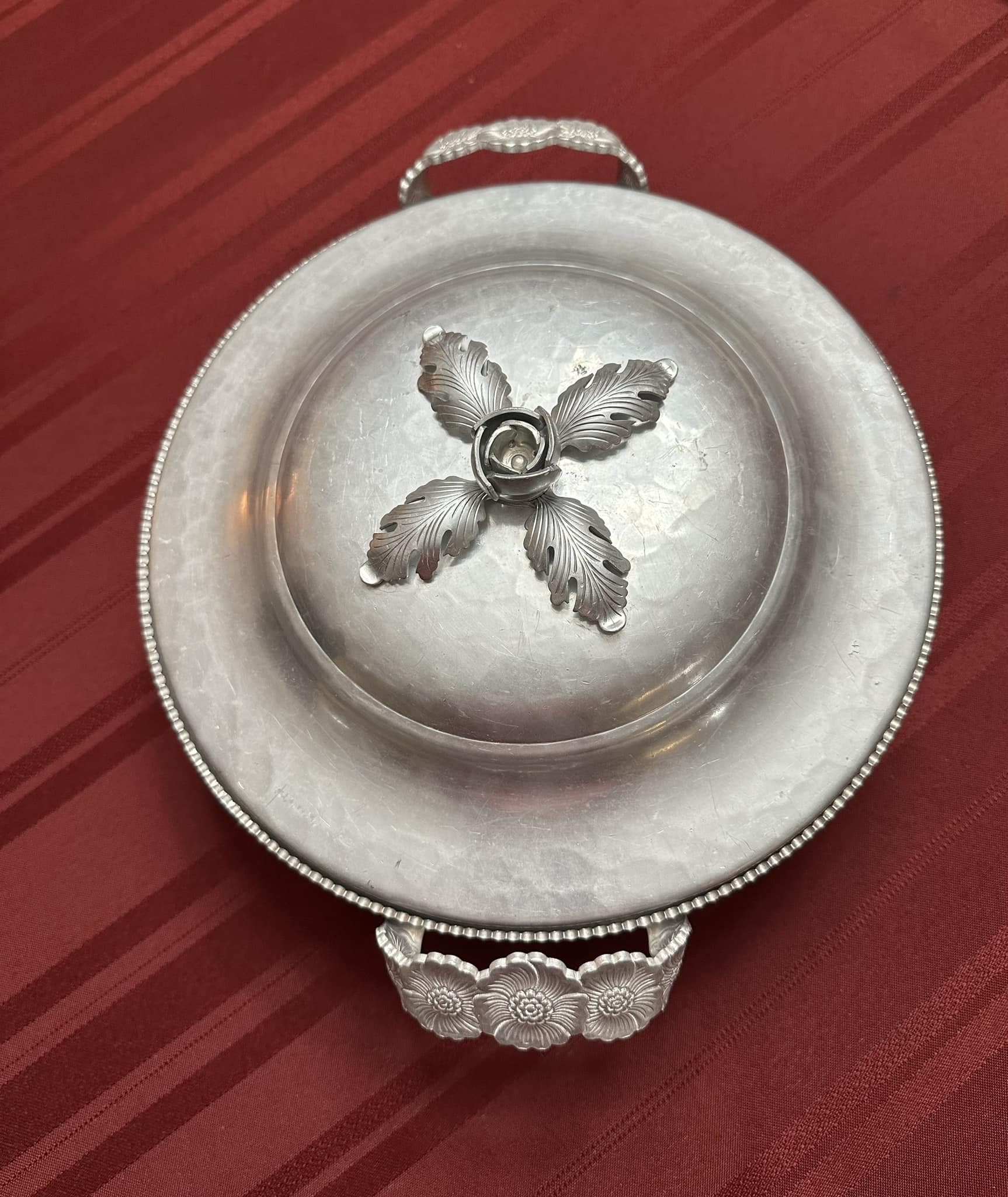 This style of vintage square, wave-rimmed metalware was