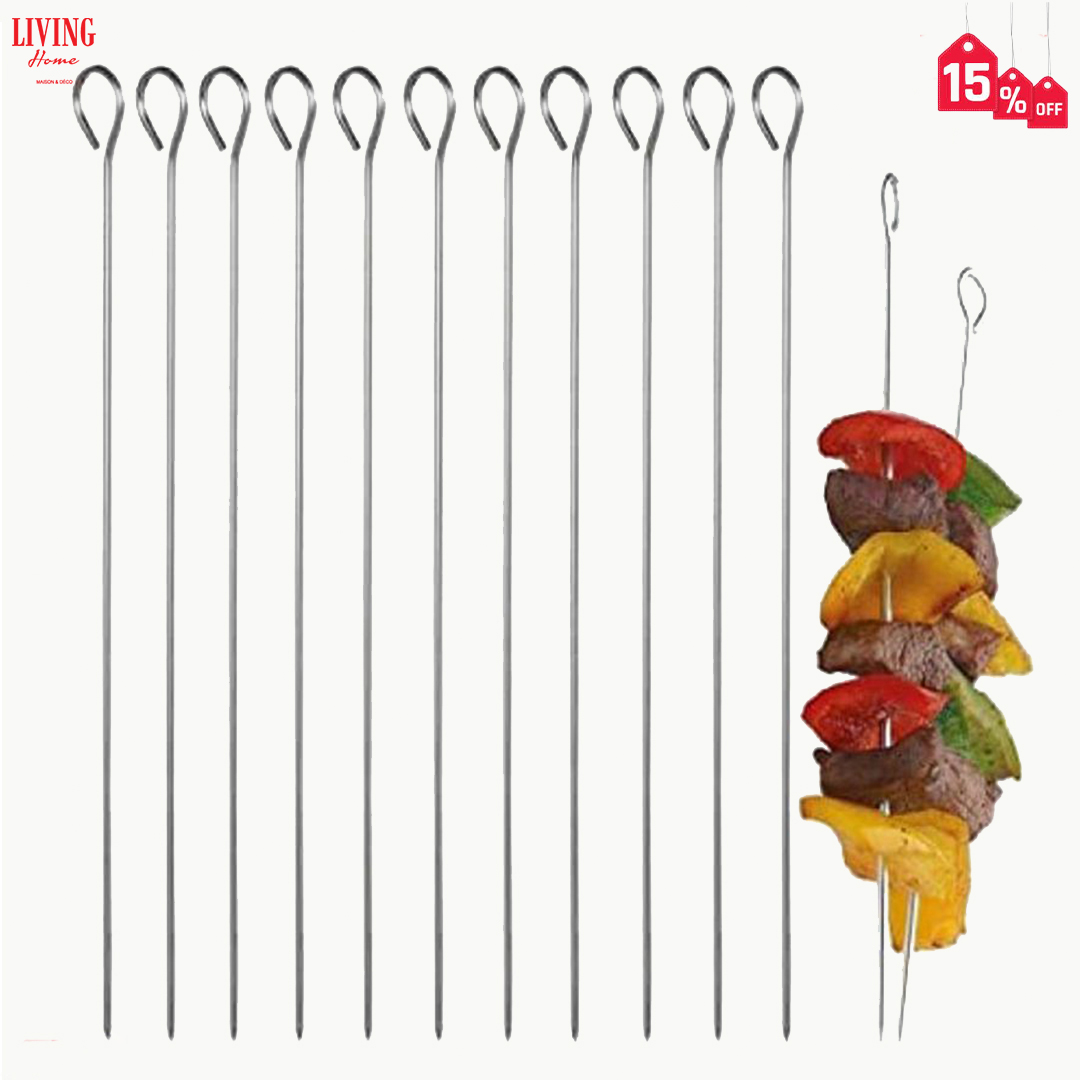 Coffee Life Plus 24pcs Brochettes pour Barbecue,30CM Brochettes en Acier Inoxydable,Brochettes en métal Plat,Brochettes RéUtilisables en Acier Inoxydable (C