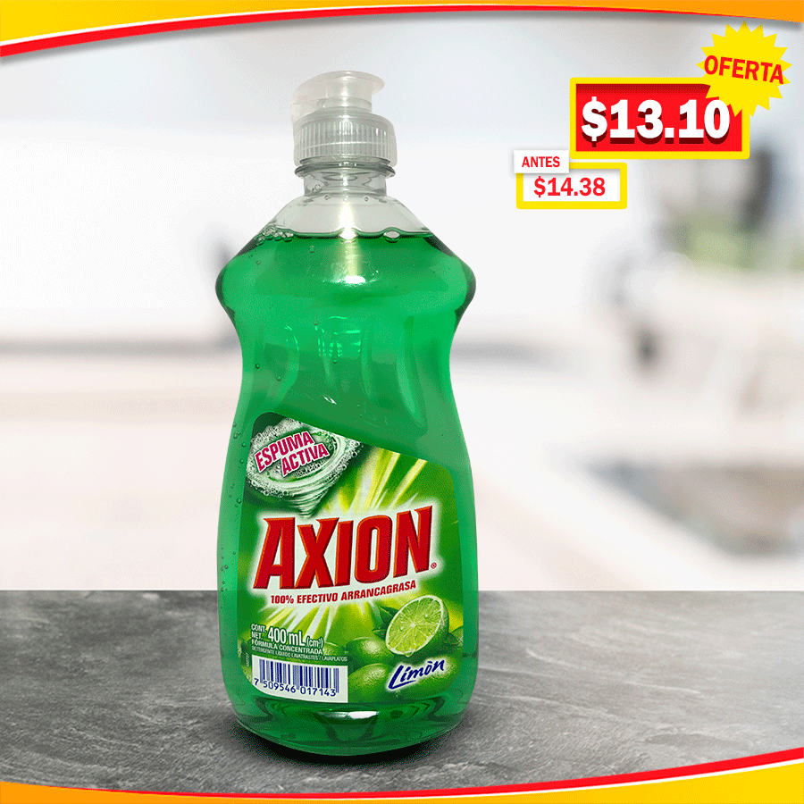 Comercial - El detergente líquido Axion aroma limón de 400 ml. arranca ...