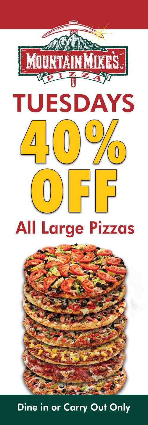 ❣️週末セール❣️美品40包❣️クレームイユーＳ❣️ TUESDAYs 40% OFF ALL LARGE PIZZA'S (dine in and carry out)