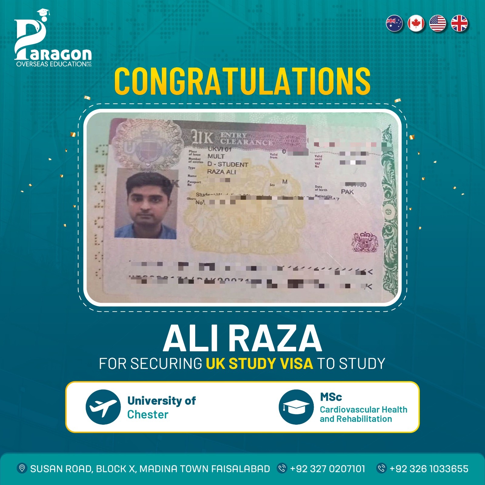 Paragon - Congratulations Ali Raza on securing UK Student Visa 🇬🇧 to ...