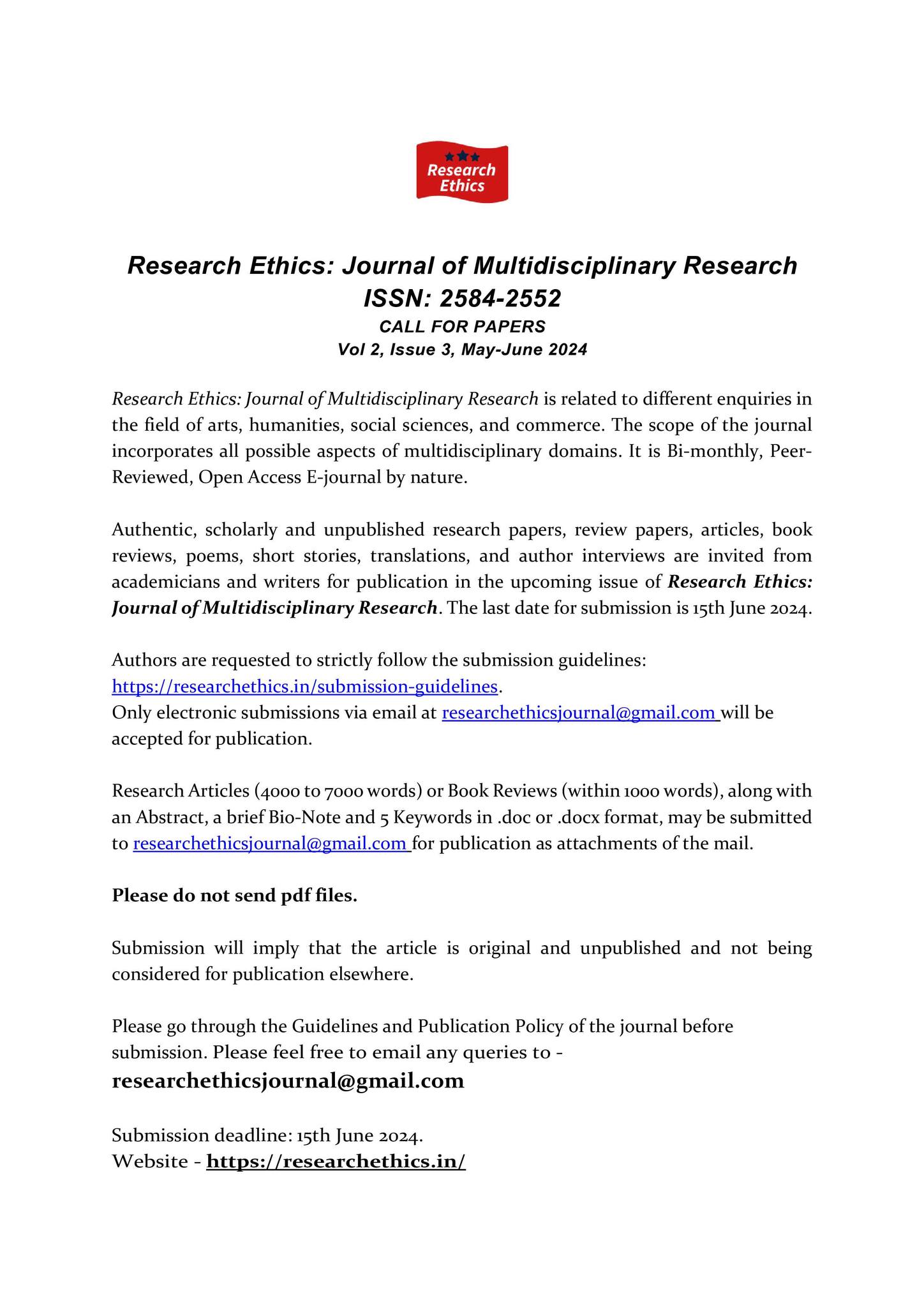 Research Ethics: Journal of Multidisciplinary Research