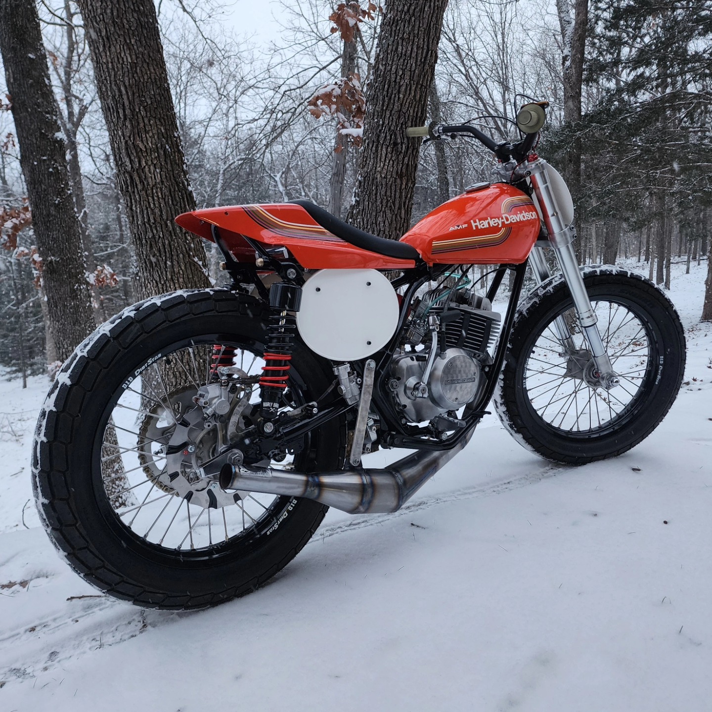 Yesterday's 1975 Harley-Davidson SX175 tracker from Kaleb Zink