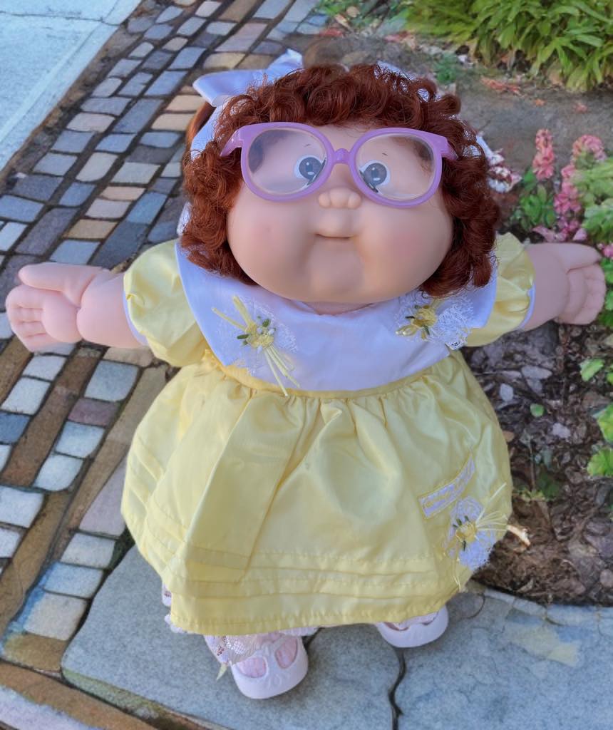 fitted lace wedding dress Girl with Brown Braids & Yellow Dress Vintage Cabbage Patch Kids Posea
