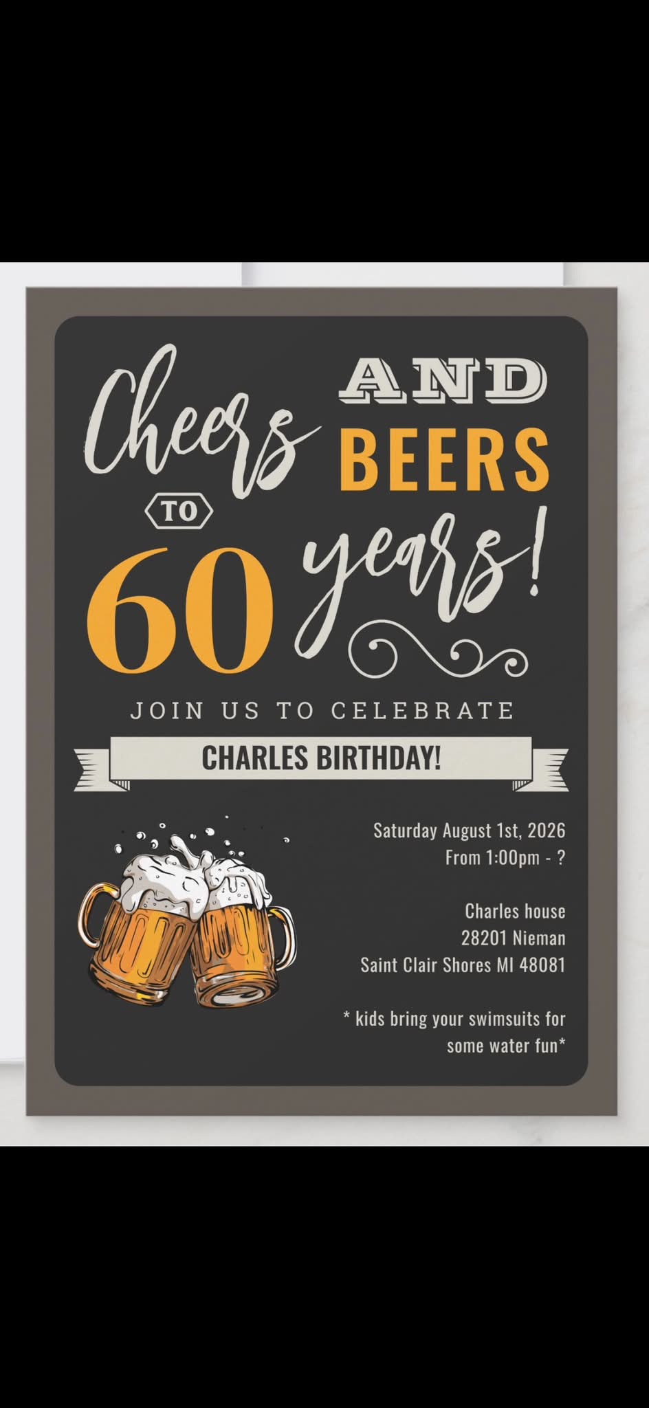 You're Invited to Charles' 60th Birthday Party in Saint Clair Shores