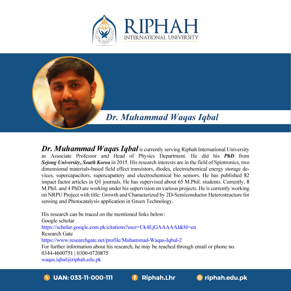 Dr. Muhammad Waqas Iqbal is currently serving Riphah International ...