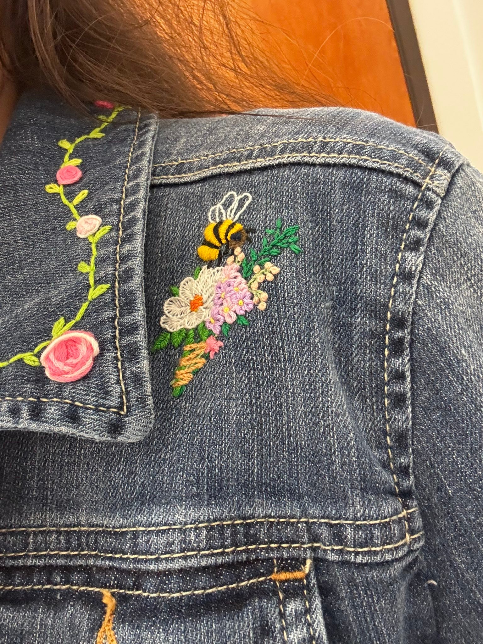 Sharing embroidered flower heart patch jacket