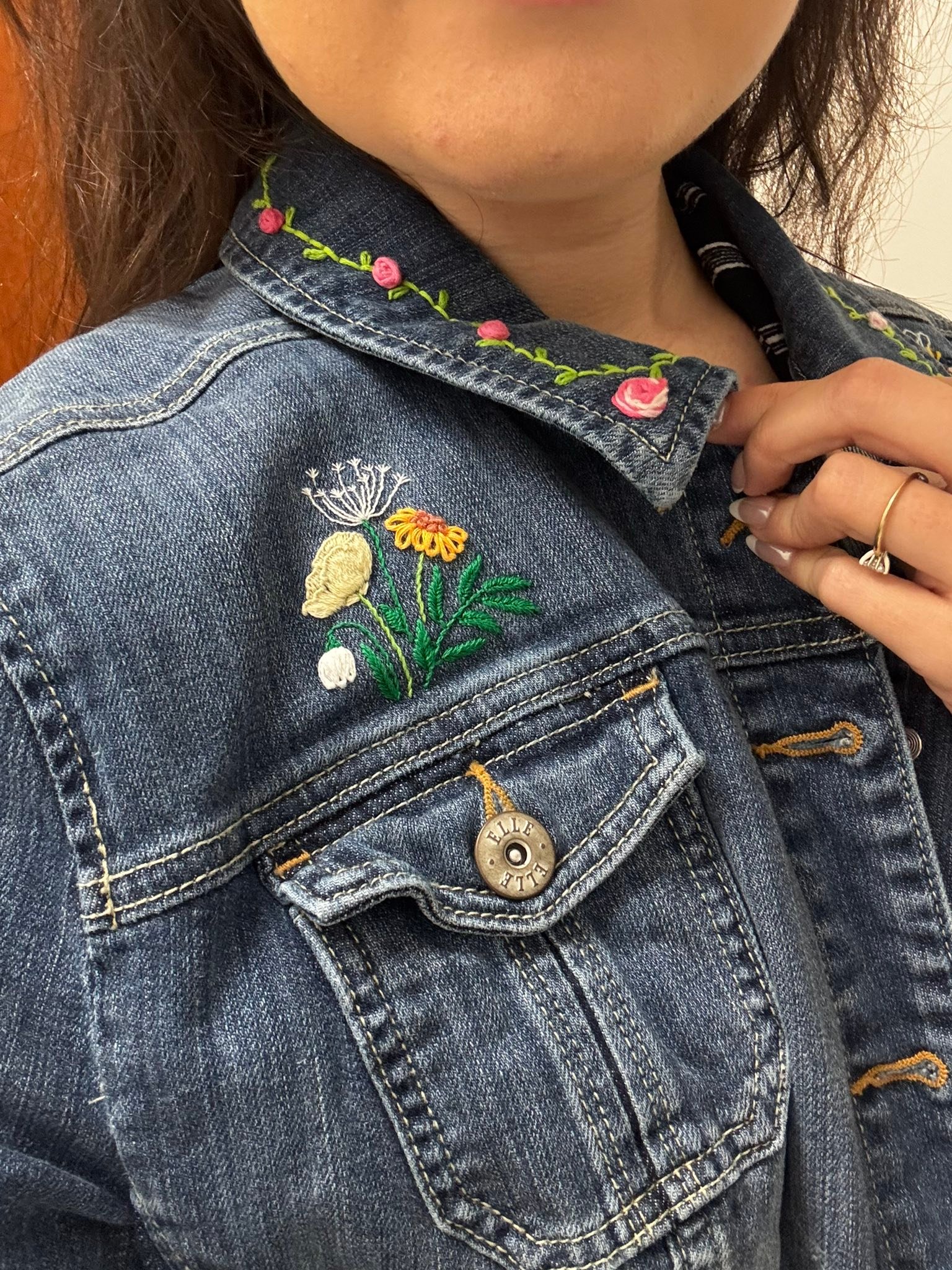 Sharing embroidered flower heart patch jacket