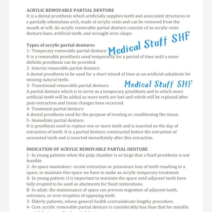 Acrylic RPD short notes... - Medical Guidelines & Motivations