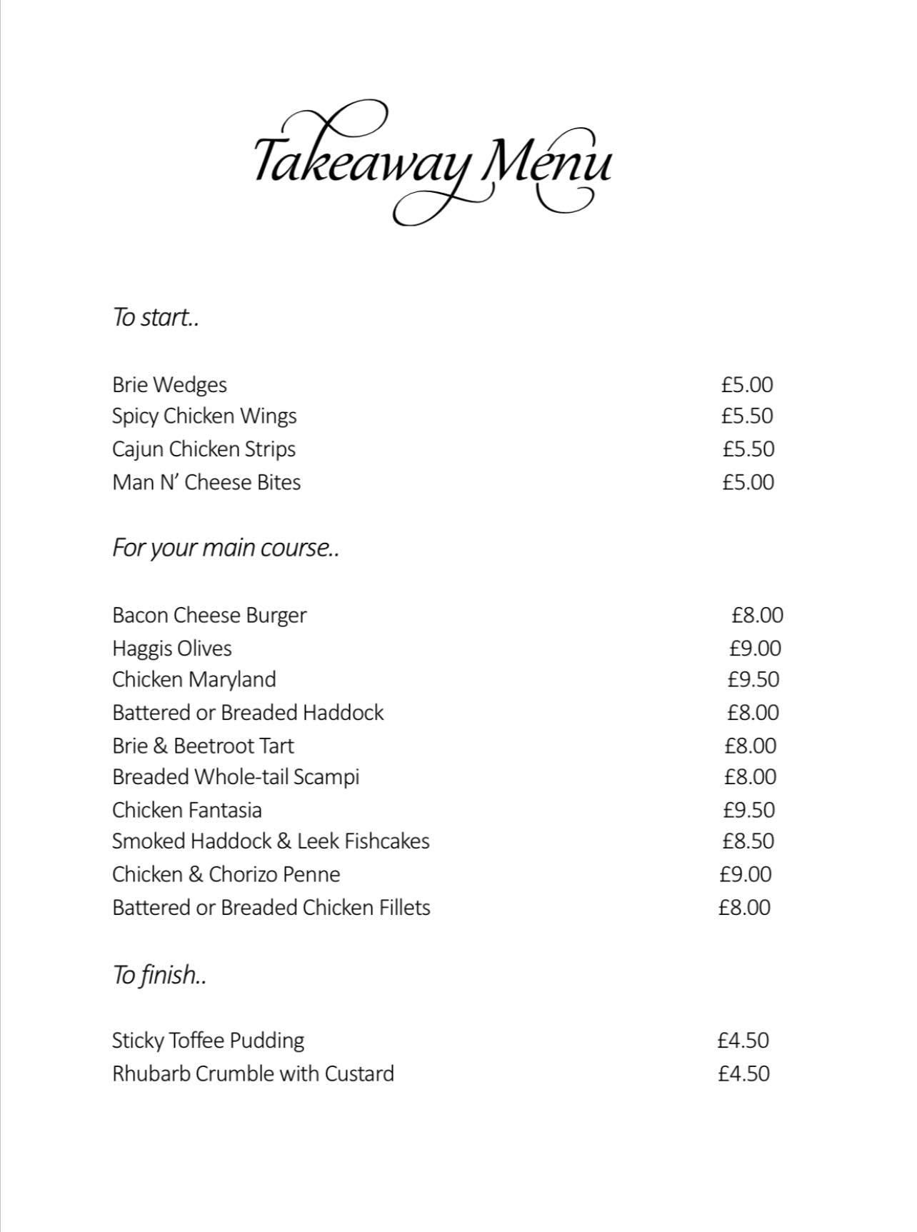 Findlay's - 🍽 Takeaway Menu 🍽 Our takeaway menu this week will be ...