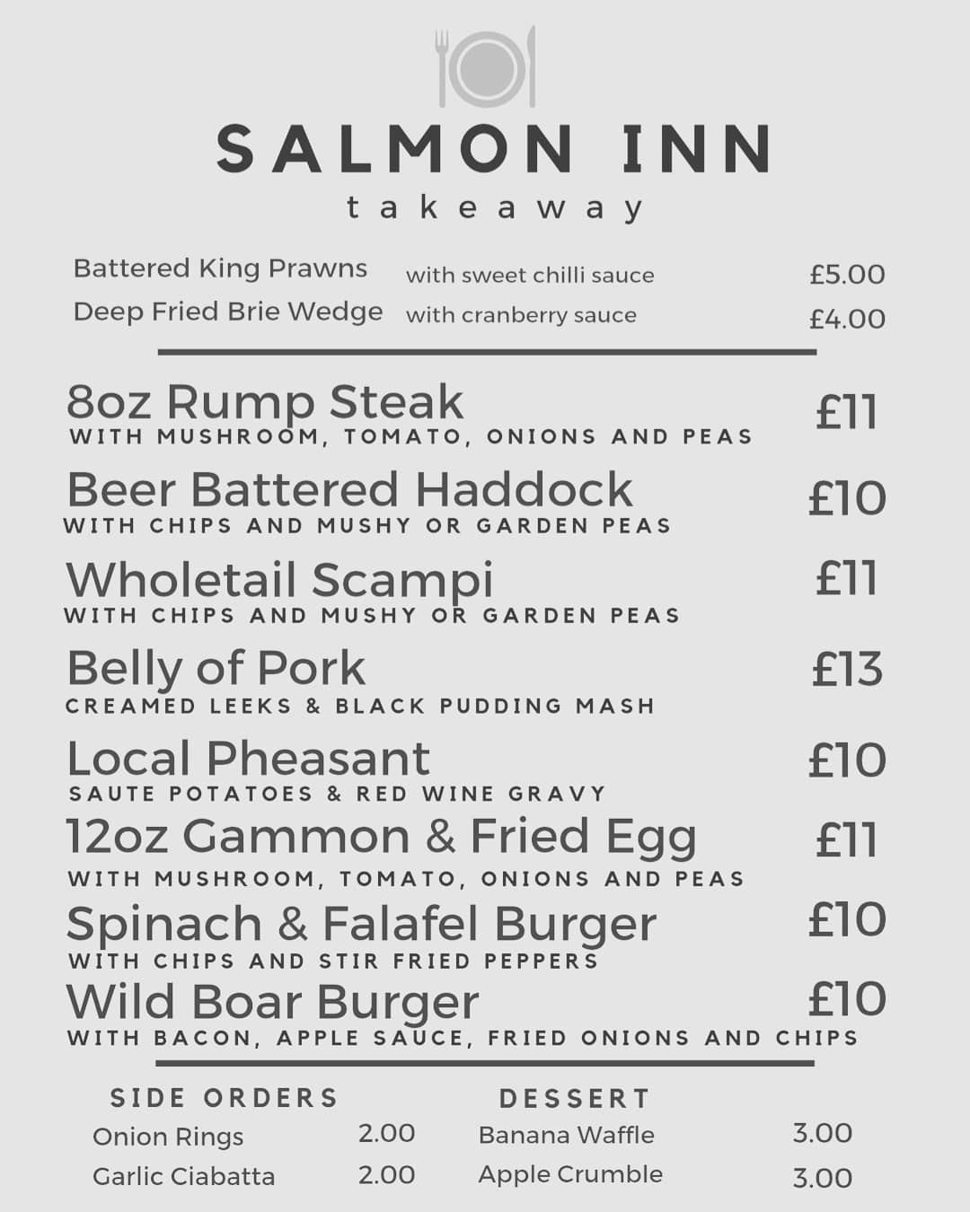 The Salmon Inn - Menu for this weekend's pub takeaway 🍴😁 Message or ...