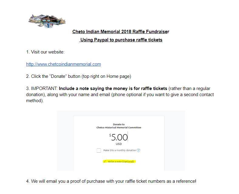 We will be selling raffle tickets... - Chetco Indian Memorial