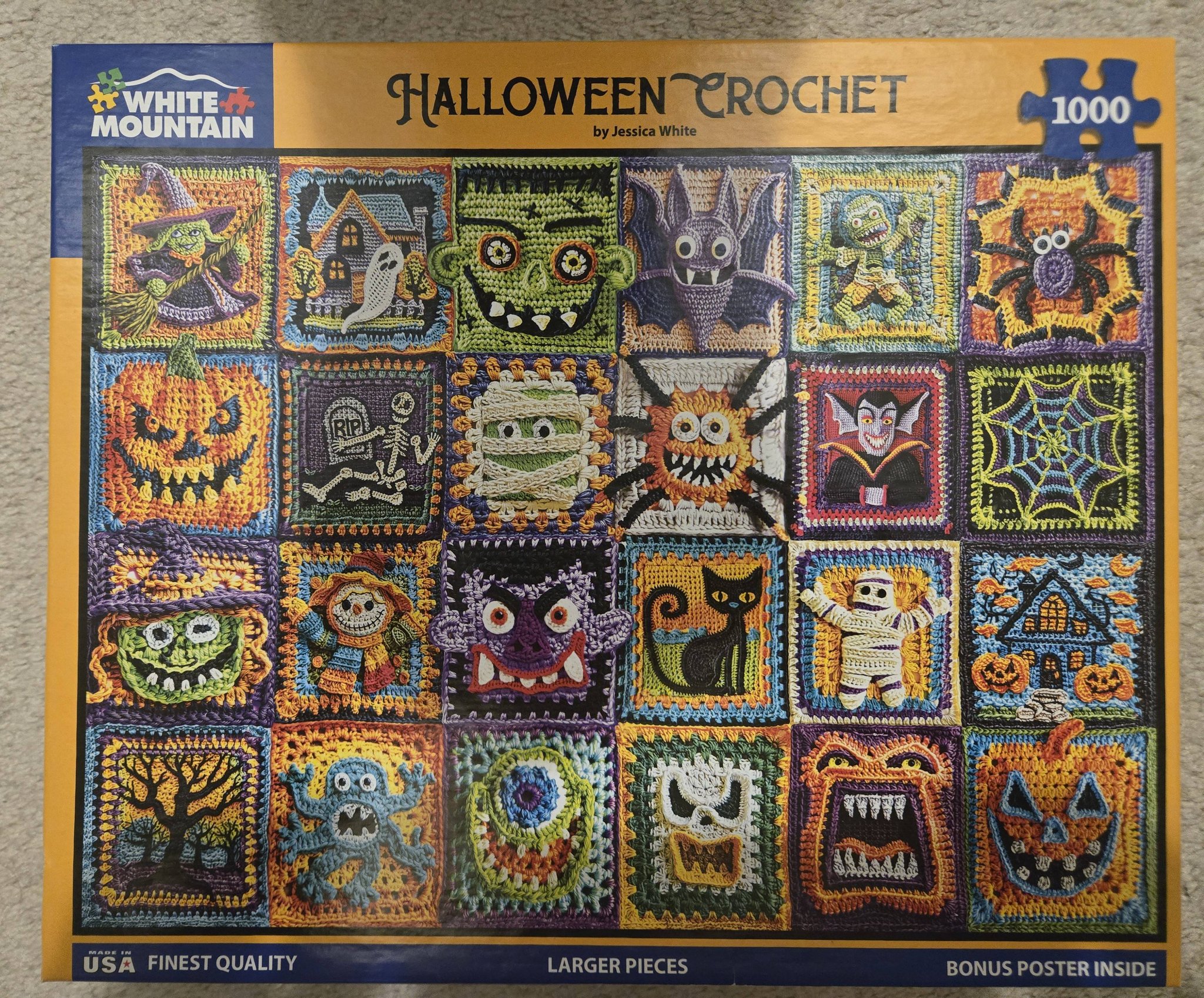White Mountain Halloween Crochet 1000-piece puzzle completed