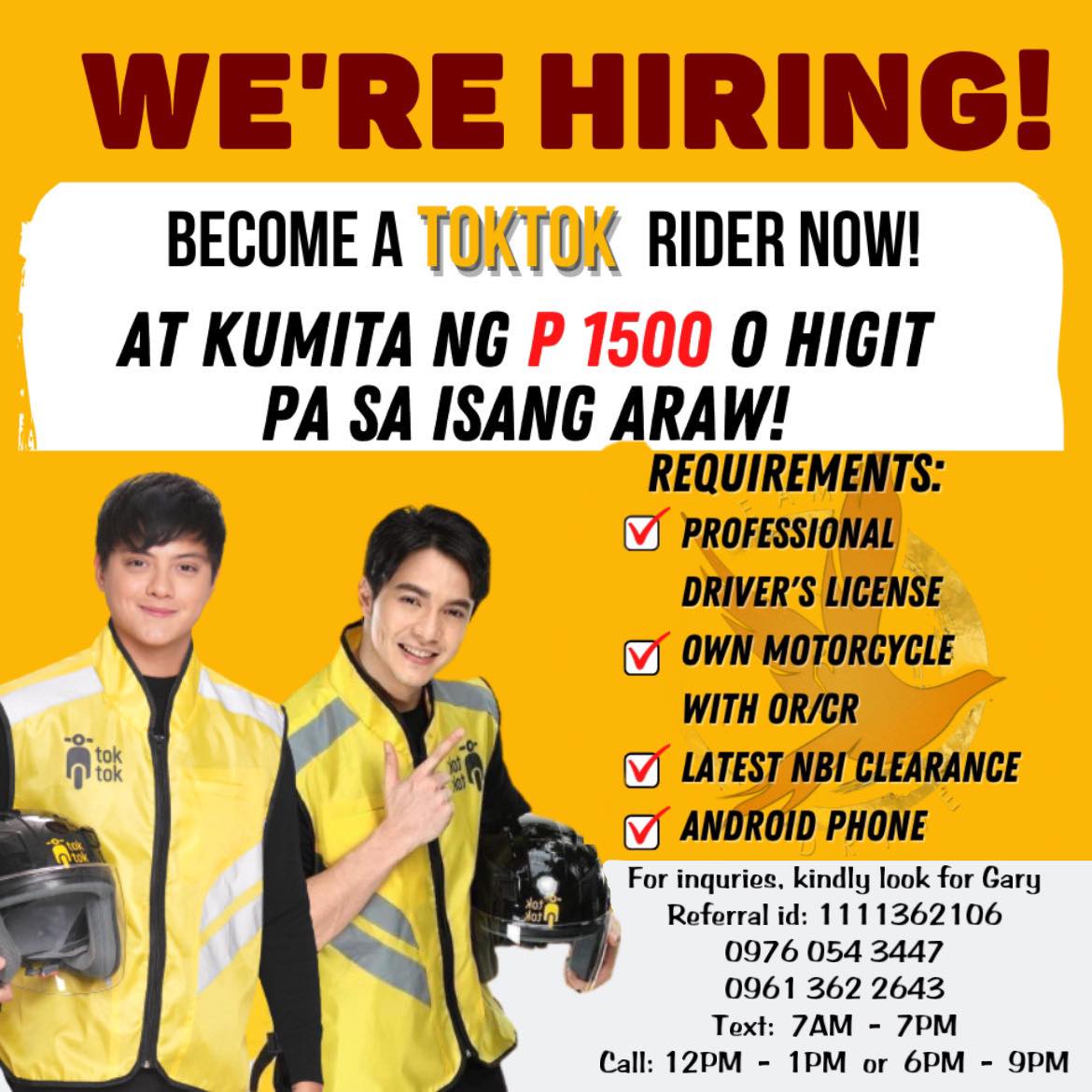 Operator TokTok Rider Hiring