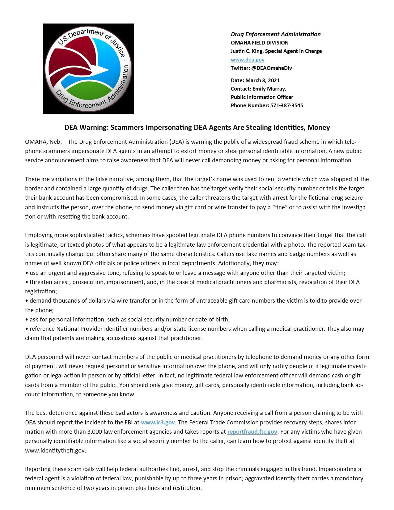Hernando - 🚨🚨 SCAM ALERT 🚨🚨 DEA Warning: Scammers Impersonating DEA ...