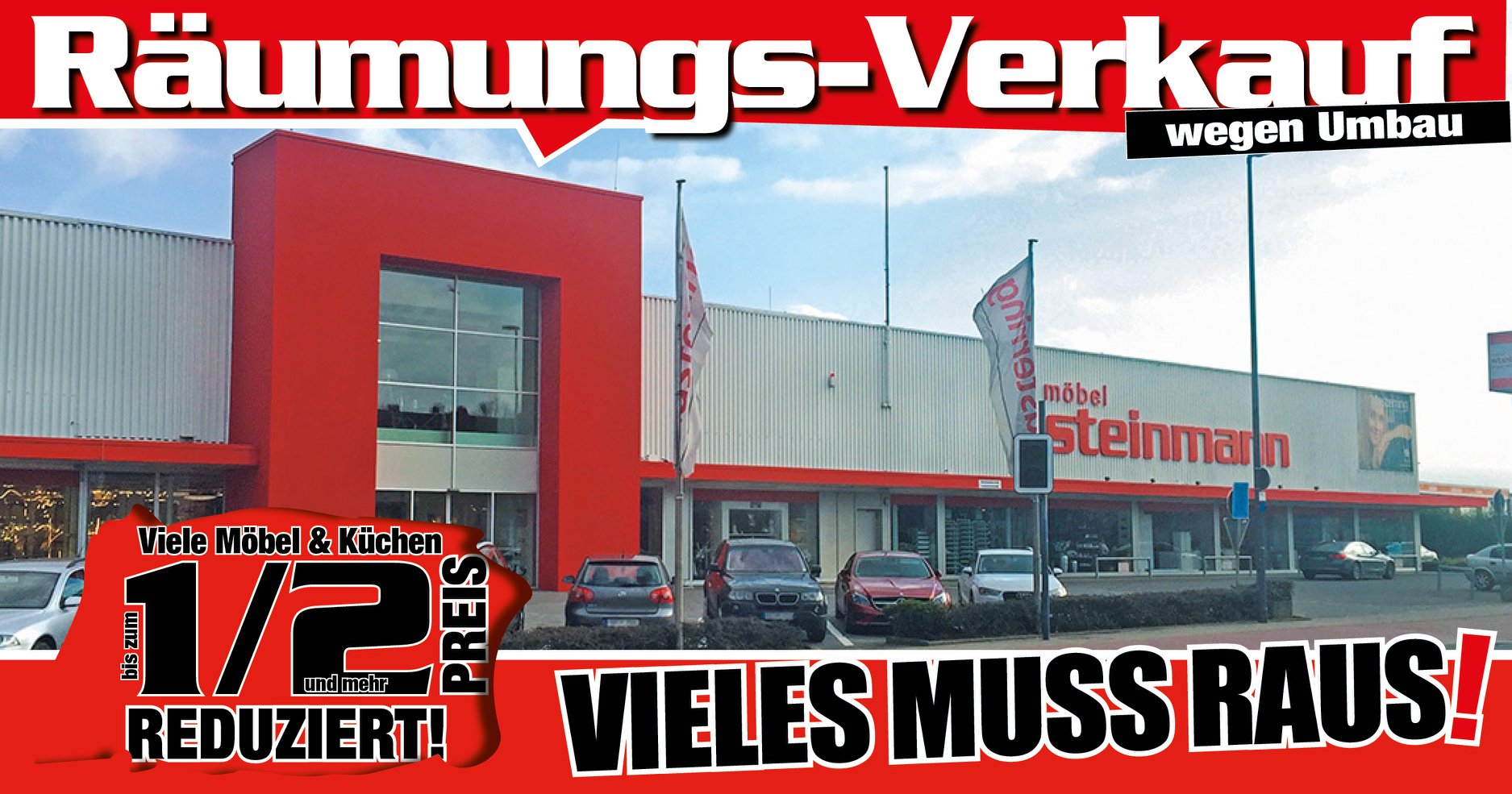 Sensationeller Räumungsverkauf bei Möbel Steinmann in Lippstadt, Tolle Möbel Angebote im gesamten Haus. Möbel und Küchen bis zum 1/2 Preis reduziert. www.moebel-steinmann.de/de/Aktuelles/Aktuelle-Werb