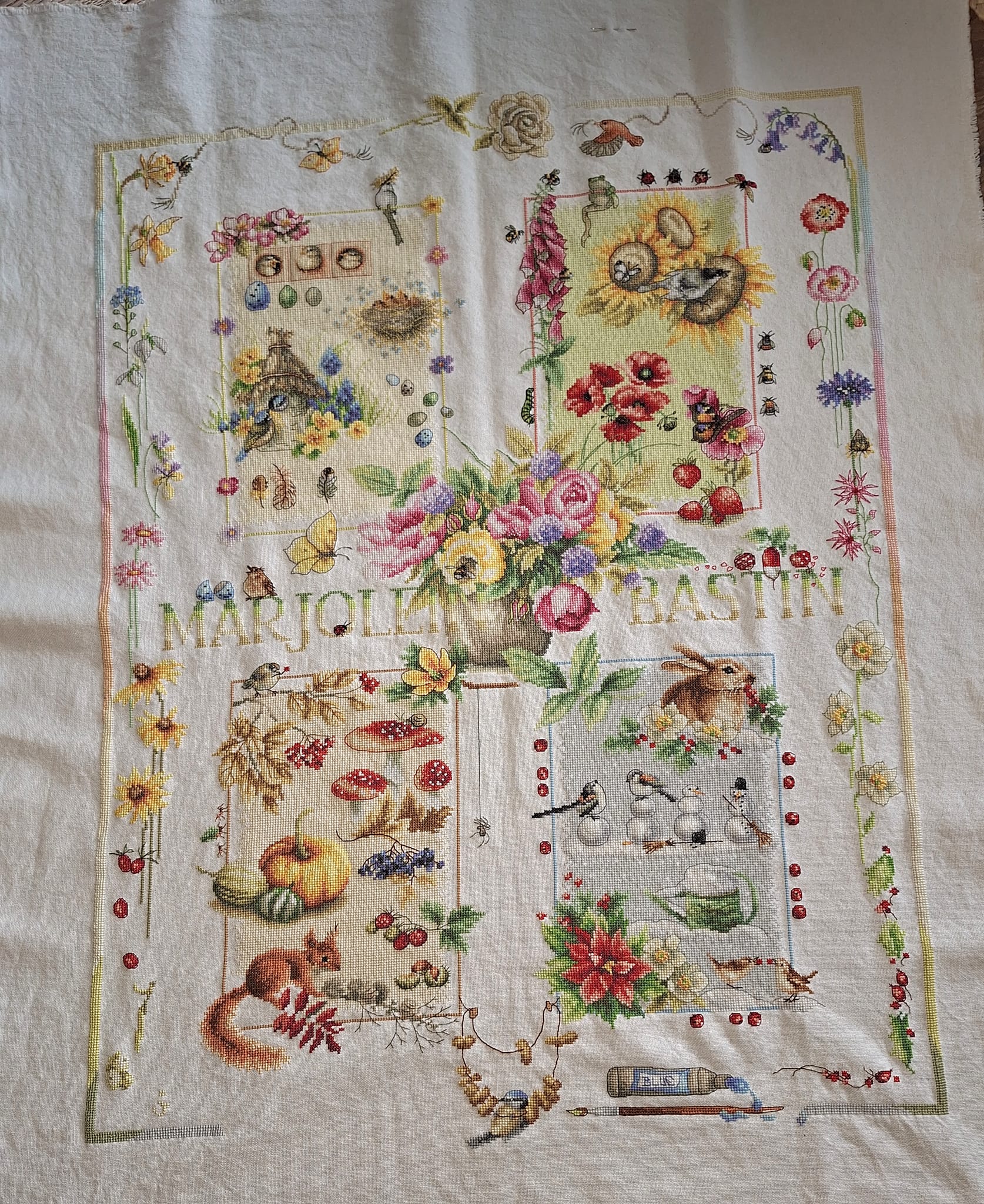 Finishing Four Seasons cross stitch by Marjolein Bastin