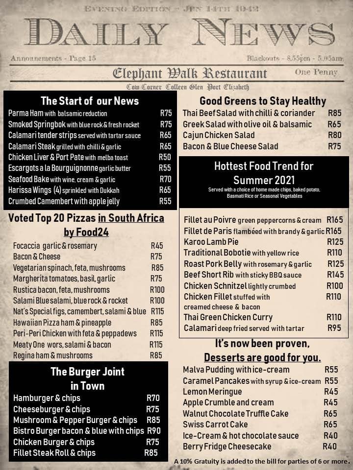 Our New Menu for... - Elephant Walk Restaurant & Country Pub | Facebook