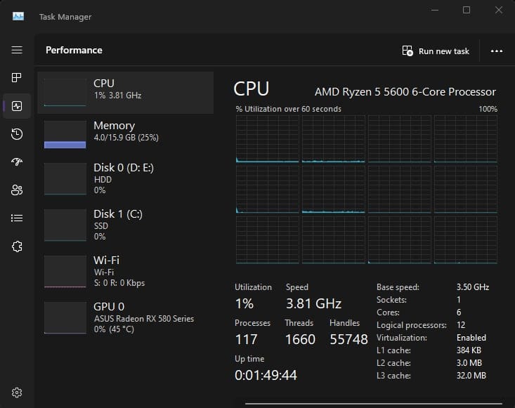Why is my Ryzen 5 5600 cpu staying at 3.8-4ghz on idle?