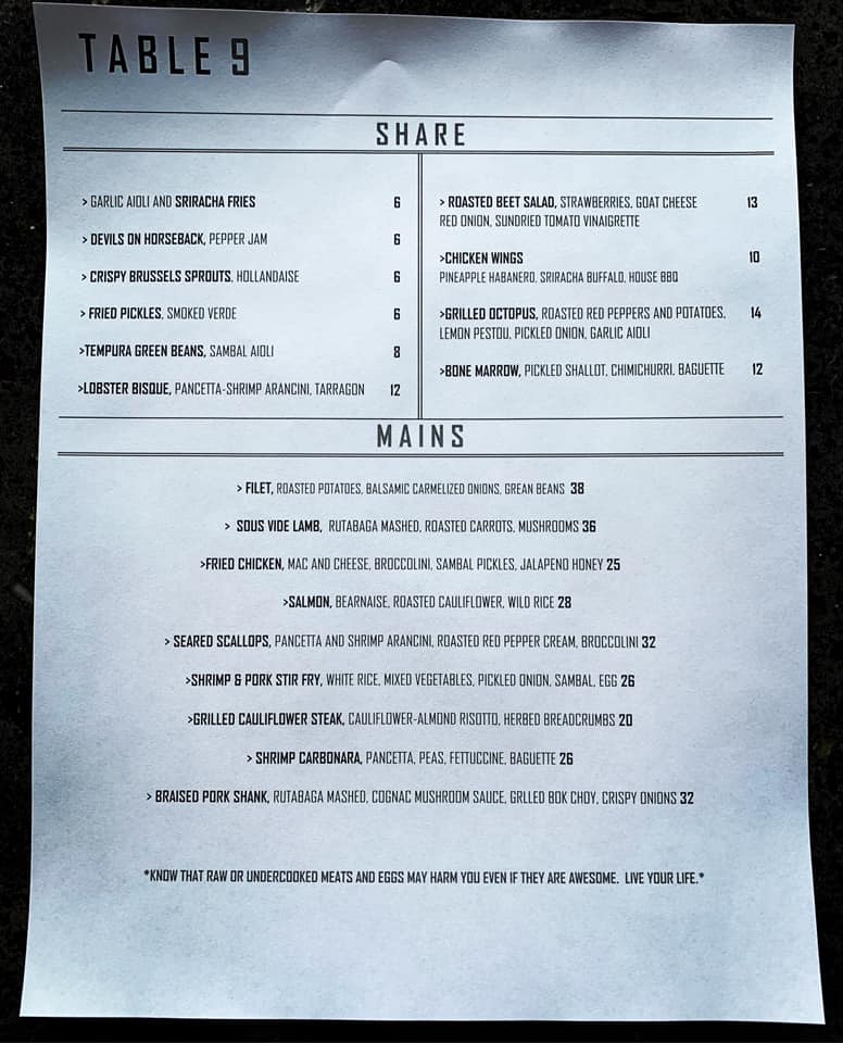Table9 - We are slowly changing over our menu! Stop in to...