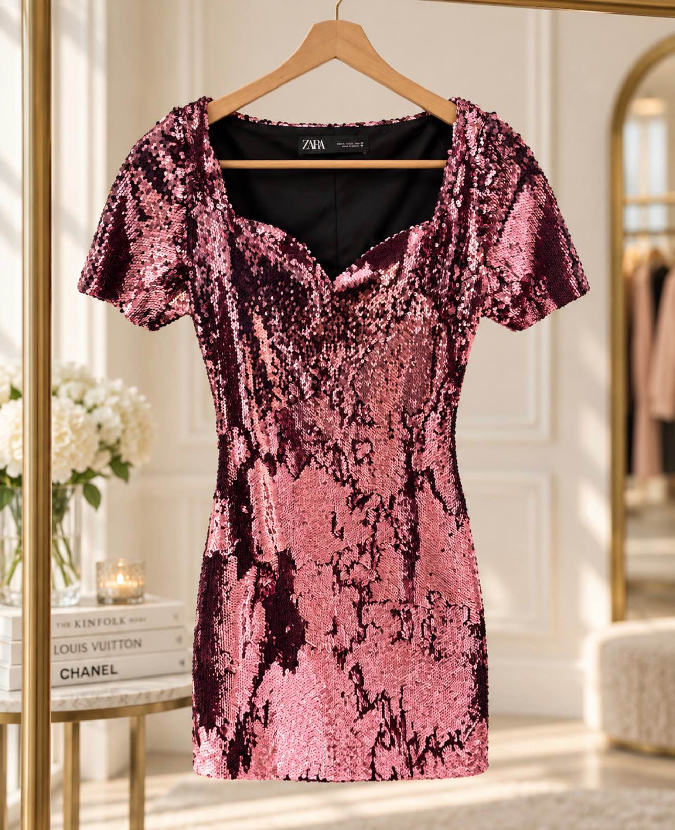 zara pink glitter dress Sequin Mini Size M – Party Cocktail Evening Dress Stunning ZARA pink sequin mini dress in new condition. Features a flattering fitted silhouette, feminine sweetheart neckline, short puff sleeves party dresses for women