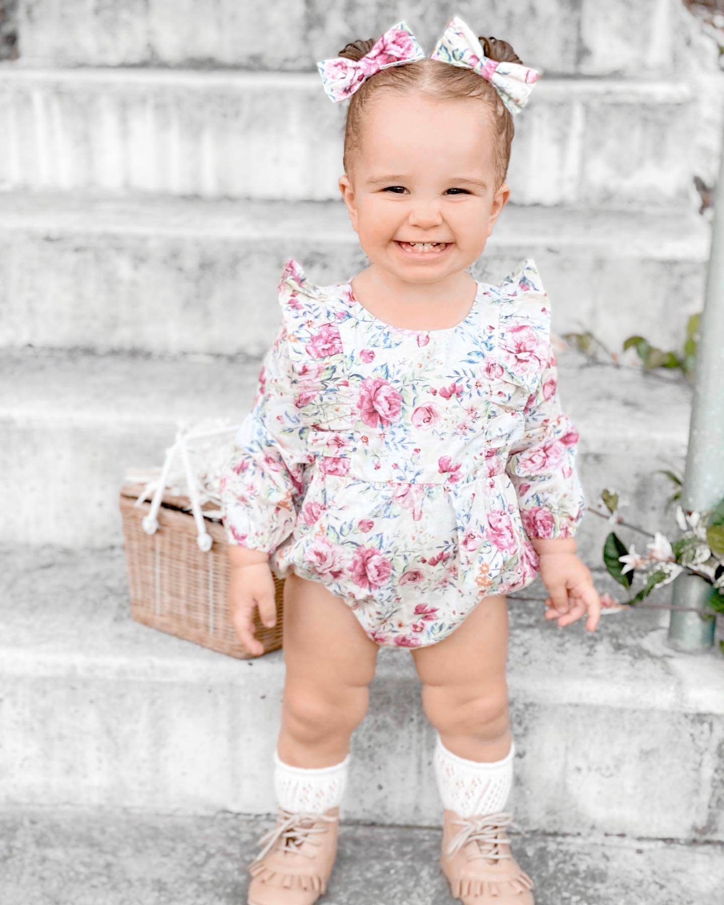 Arabella - Havana all smiles in our NEW Seraphina Romper 