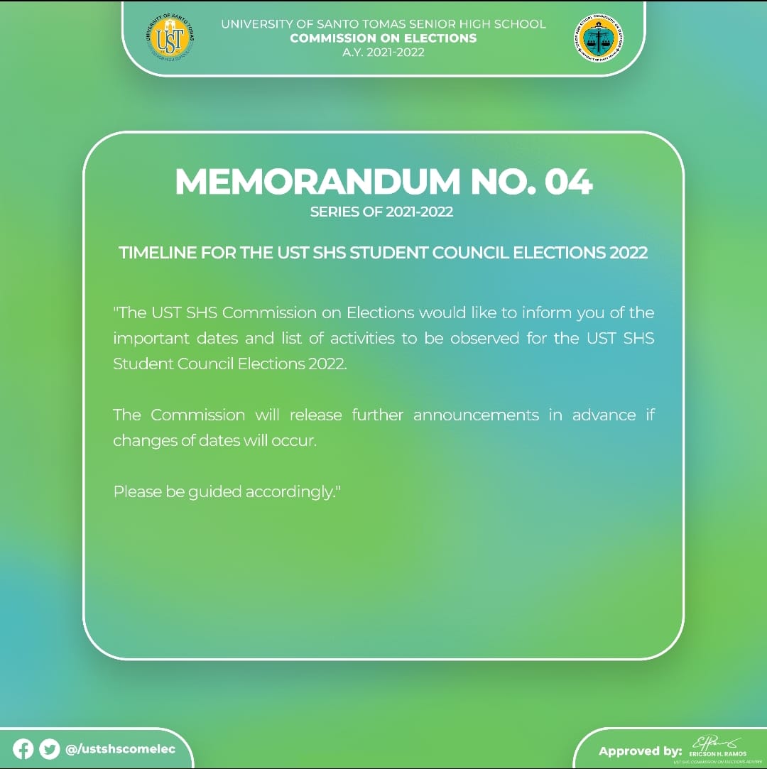 📌 TIMELINE FOR THE UST... - UST SHS Commission on Elections