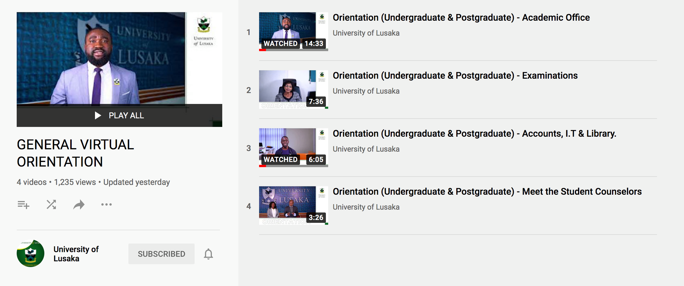 University of Lusaka - VIRTUAL ORIENTATION Dear All new students, we ...