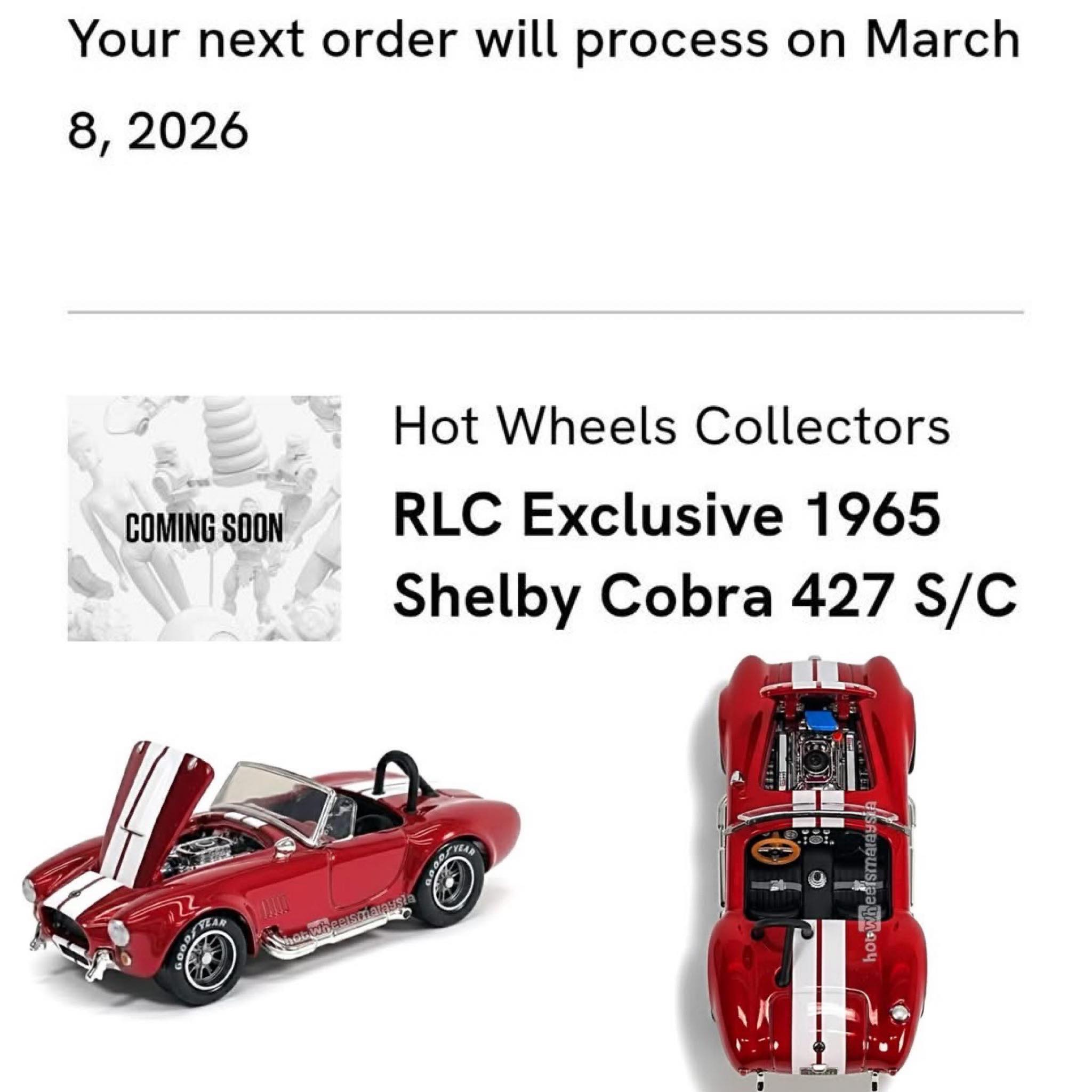 Hot Wheels RLC 1965 Shelby Cobra 427 S/C membership car