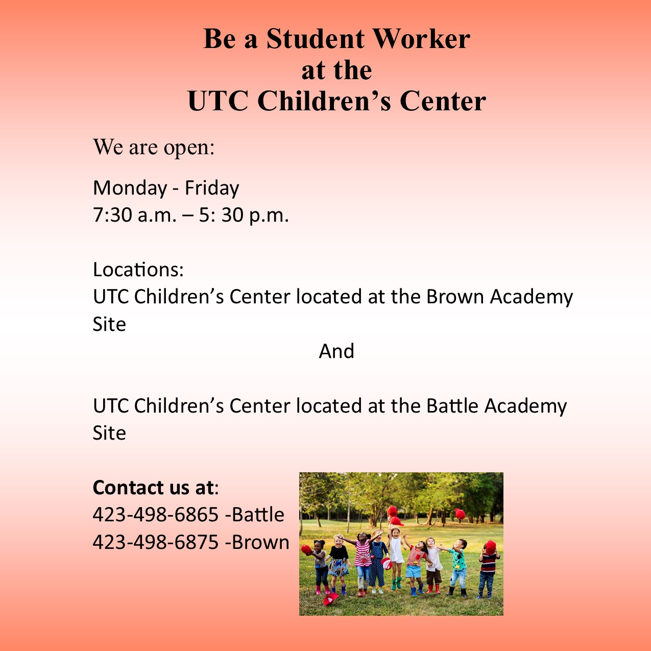 The UTC Children's Center is hiring student workers for the 2022 - 2023 ...