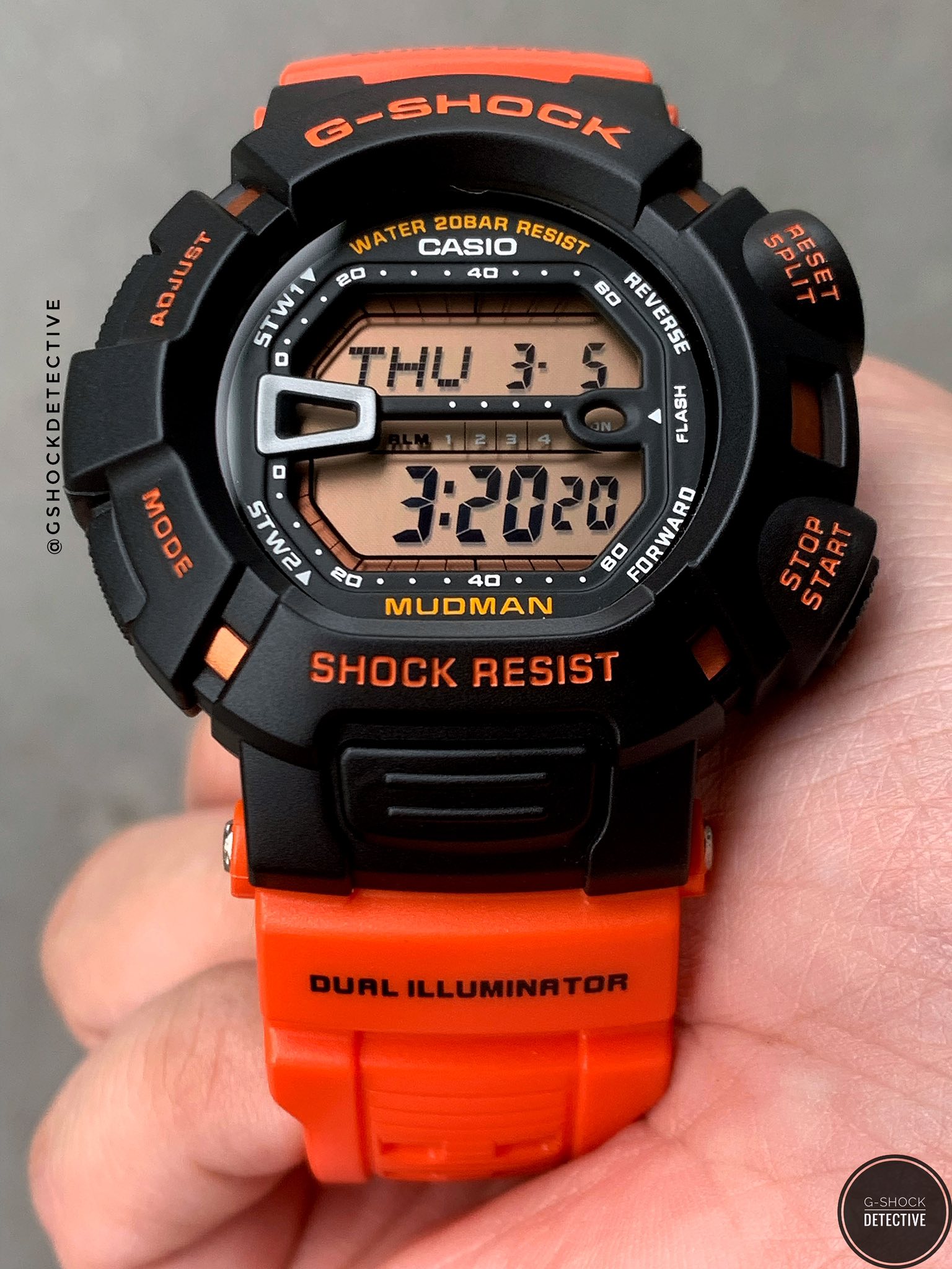 Casio G-Shock Mudman watch in rescue orange