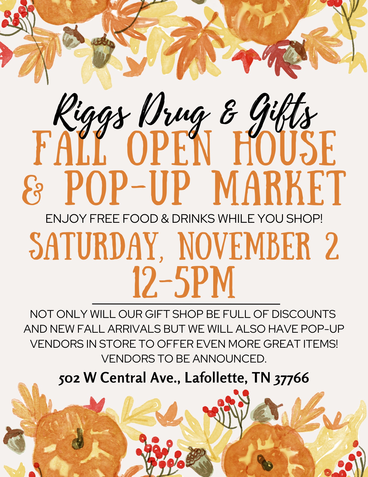 Riggs Drug & Gifts Fall Open House & Pop-up Market