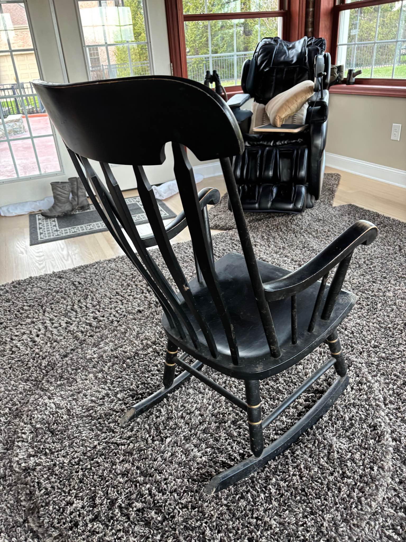 Black Wooden Rocking Chair with Gold Accents - Living Room Chairs ...