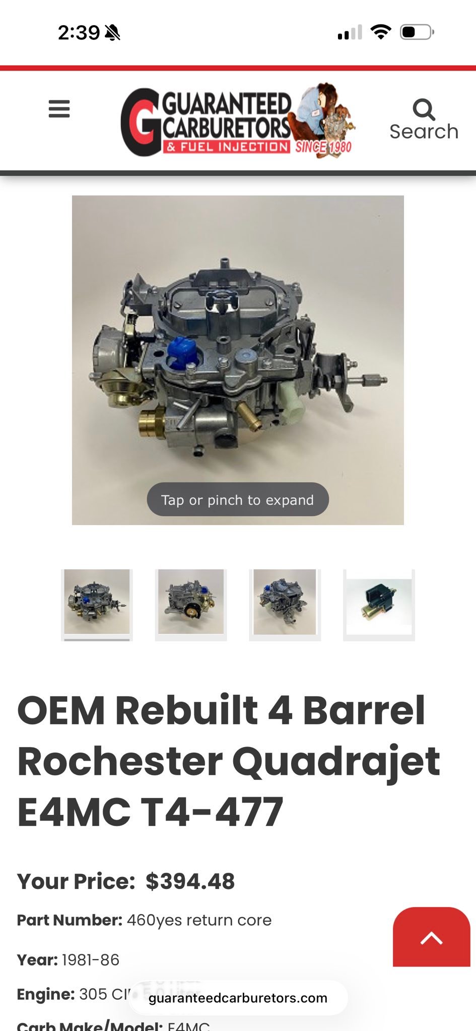 1981~1987 Chevrolet Rochester Quadrajet Carburetor 305~350 Engine 17084208