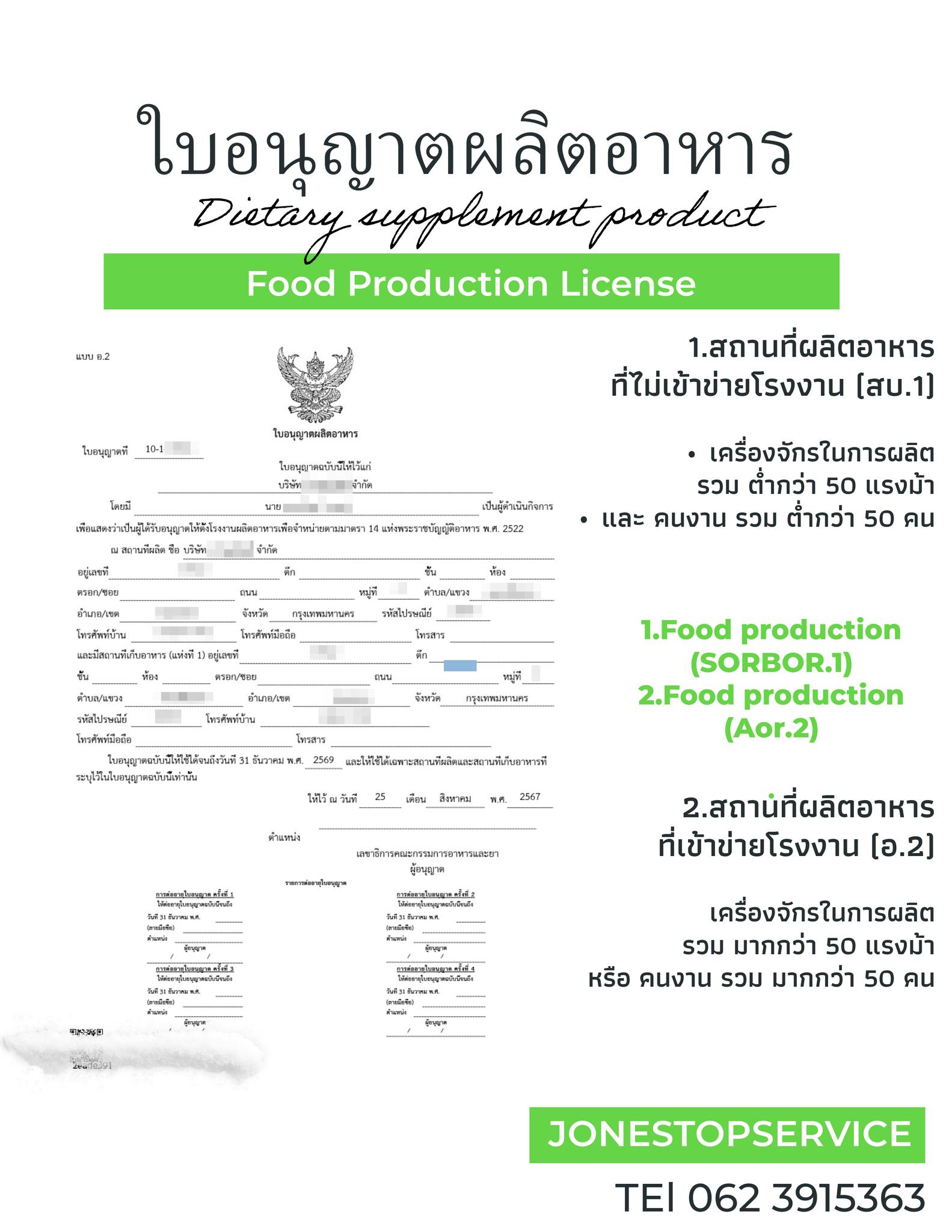 ใบอนุญาตสถานที่ผลิตอาหารมี... - ขอ อย. รับจดแจ้ง ผู้ประกอบการ