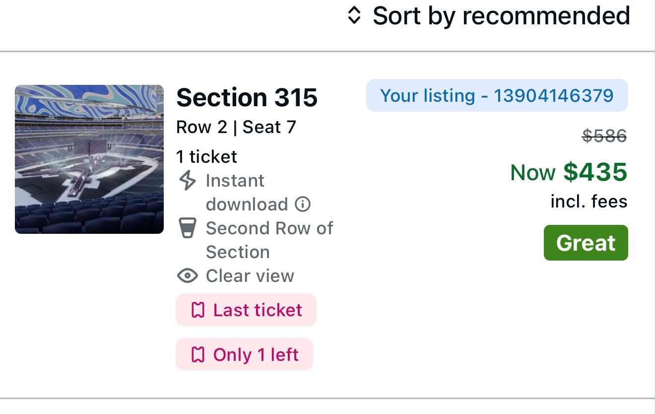 BTS concert ticket for sale on Stubhub - Section 315, Row 2, Seat 7