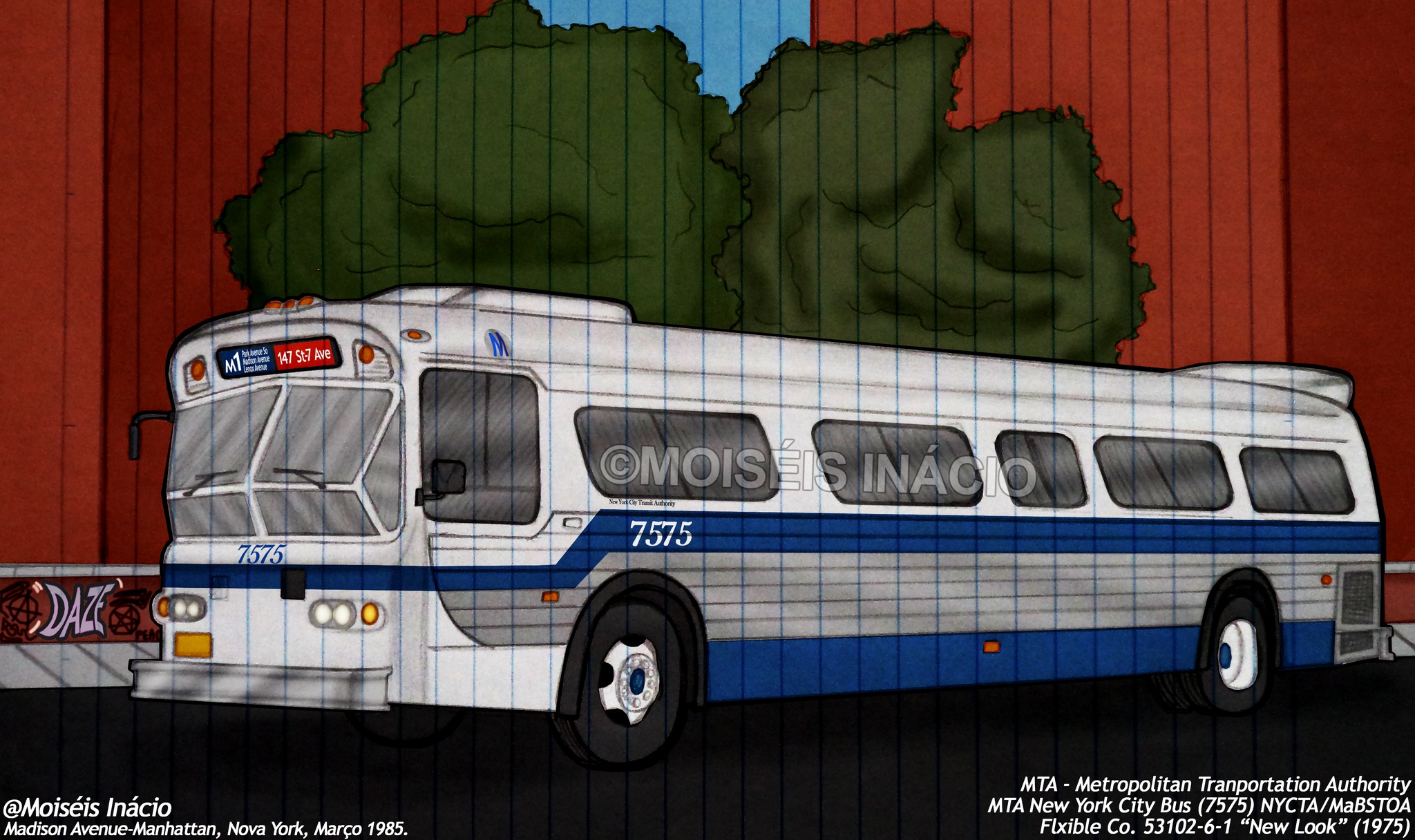 1974 Flxible New Look bus on M16 route in Manhattan
