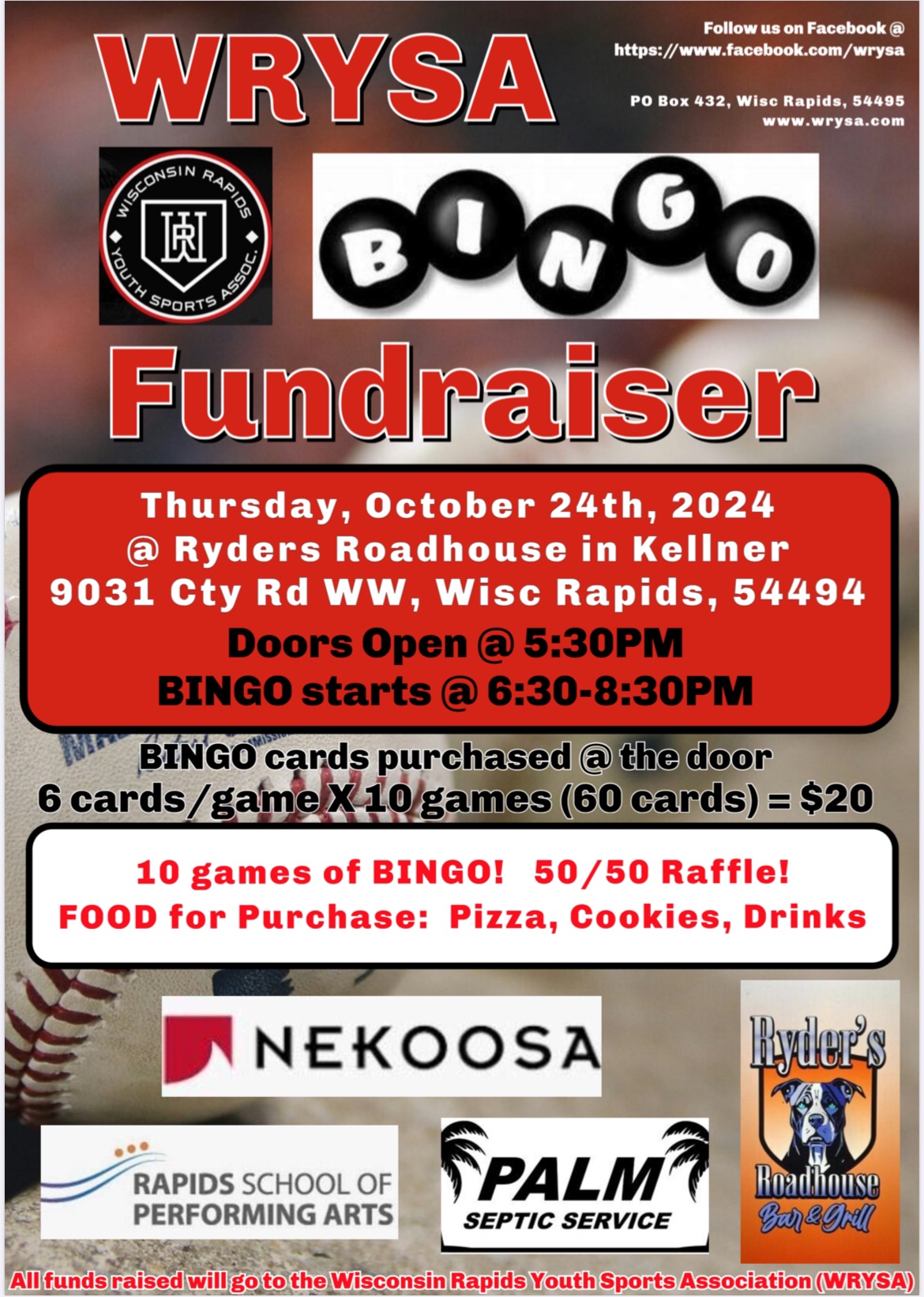 WRYSA BINGO Fundraiser @ Ryders Roadhouse (The Fallback)