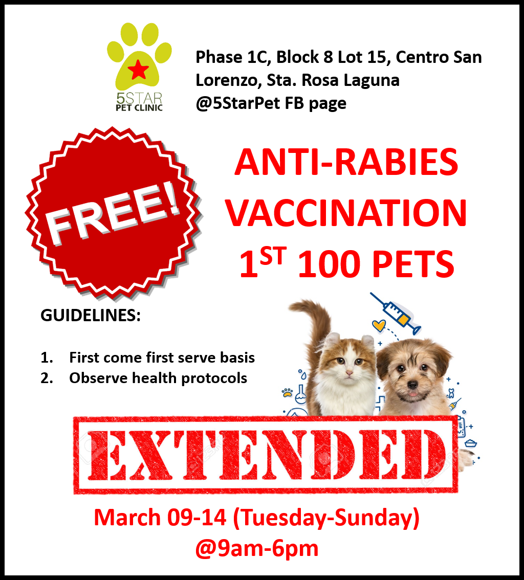 Free Anti-rabies vaccination is... - 5 Star Pet Clinic
