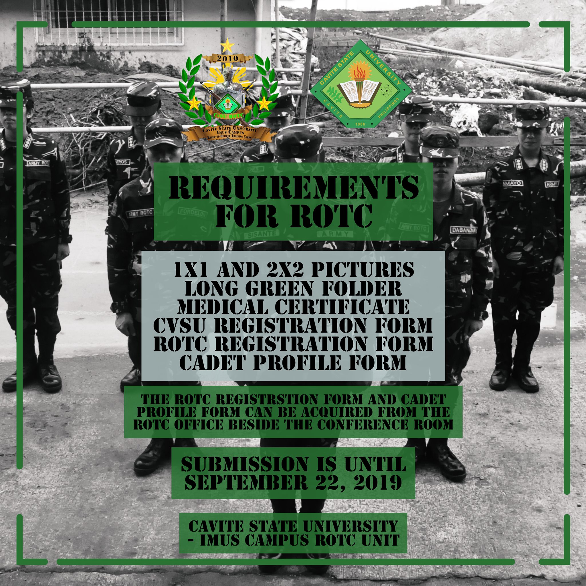 Cvsu - ANNOUNCEMENT Requirements for ROTC: 1x1 and 2x2 pictures Long ...